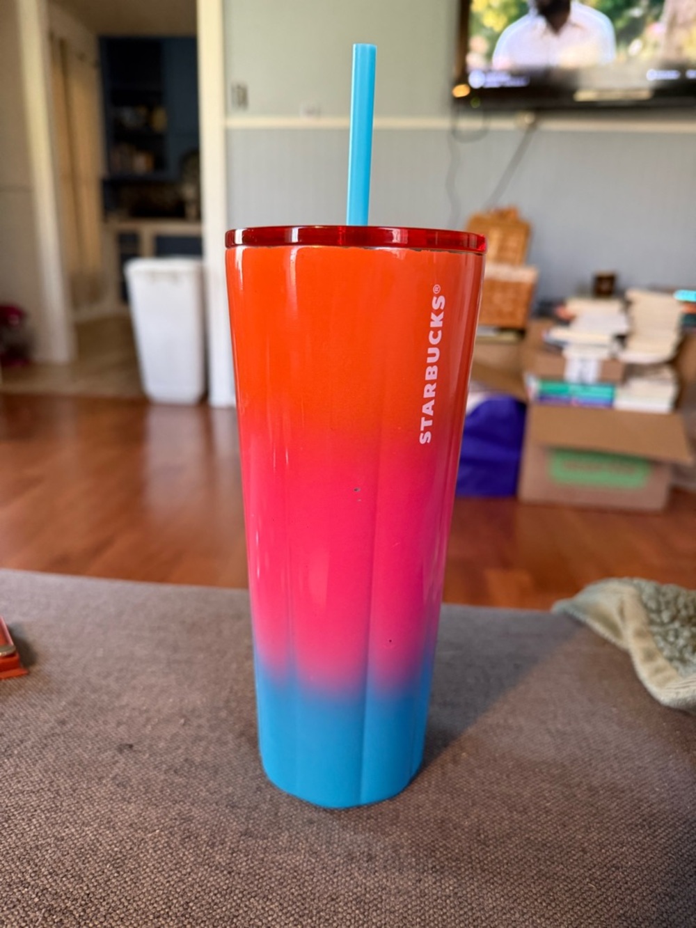 Starbucks Ombre Tumbler - Red Pink Blue with Aqua Straw